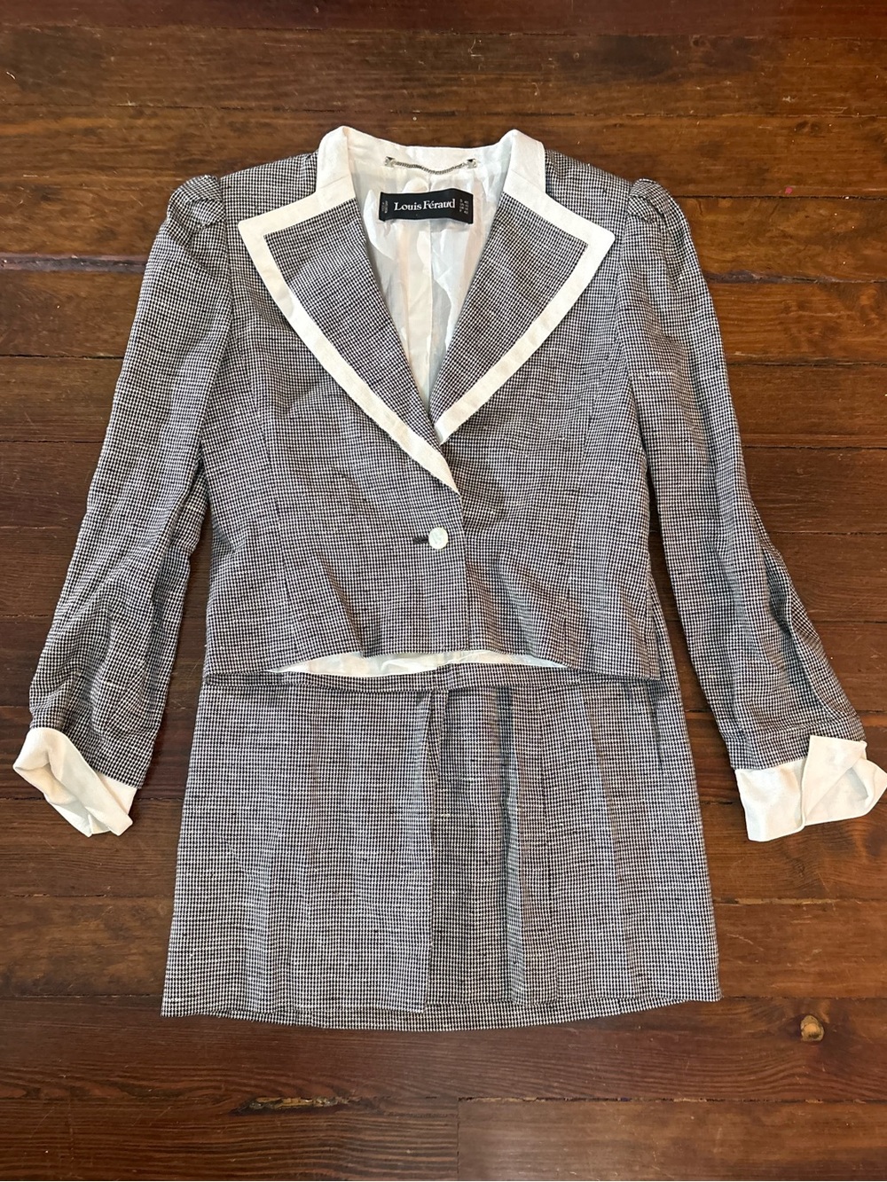 Louis feraud black white checked skirt jacket set career size 40/6